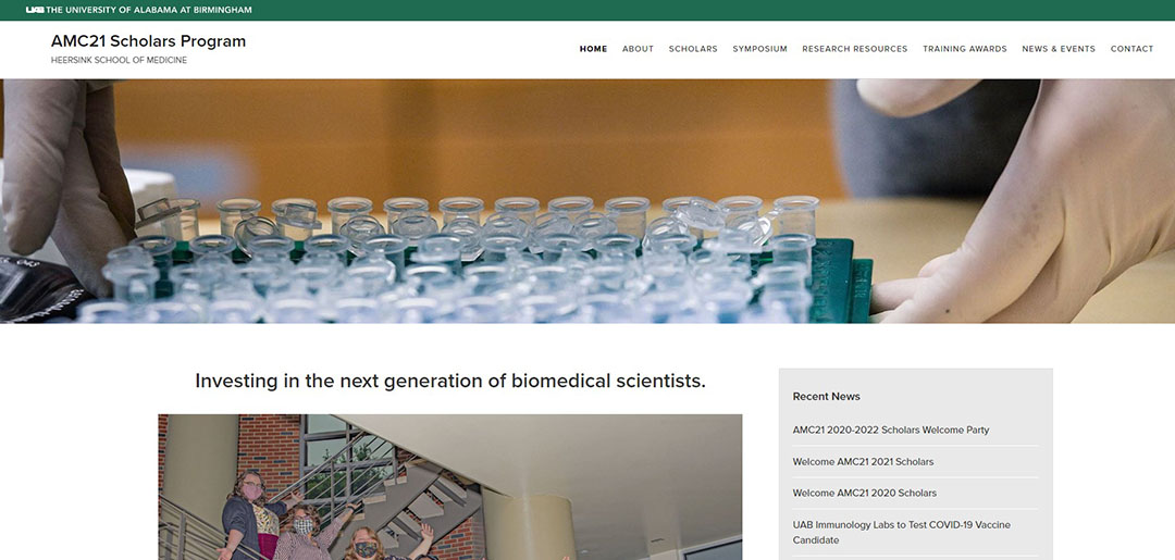 Screenshot of the AMC21 Scholars homepage