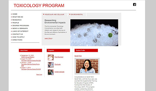 Screenshot of the NC State Toxicology website before redesign