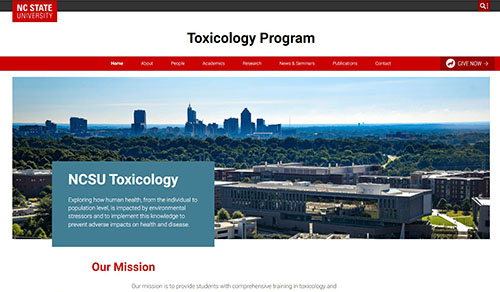 Screenshot of the NC State Toxicology website after redesign